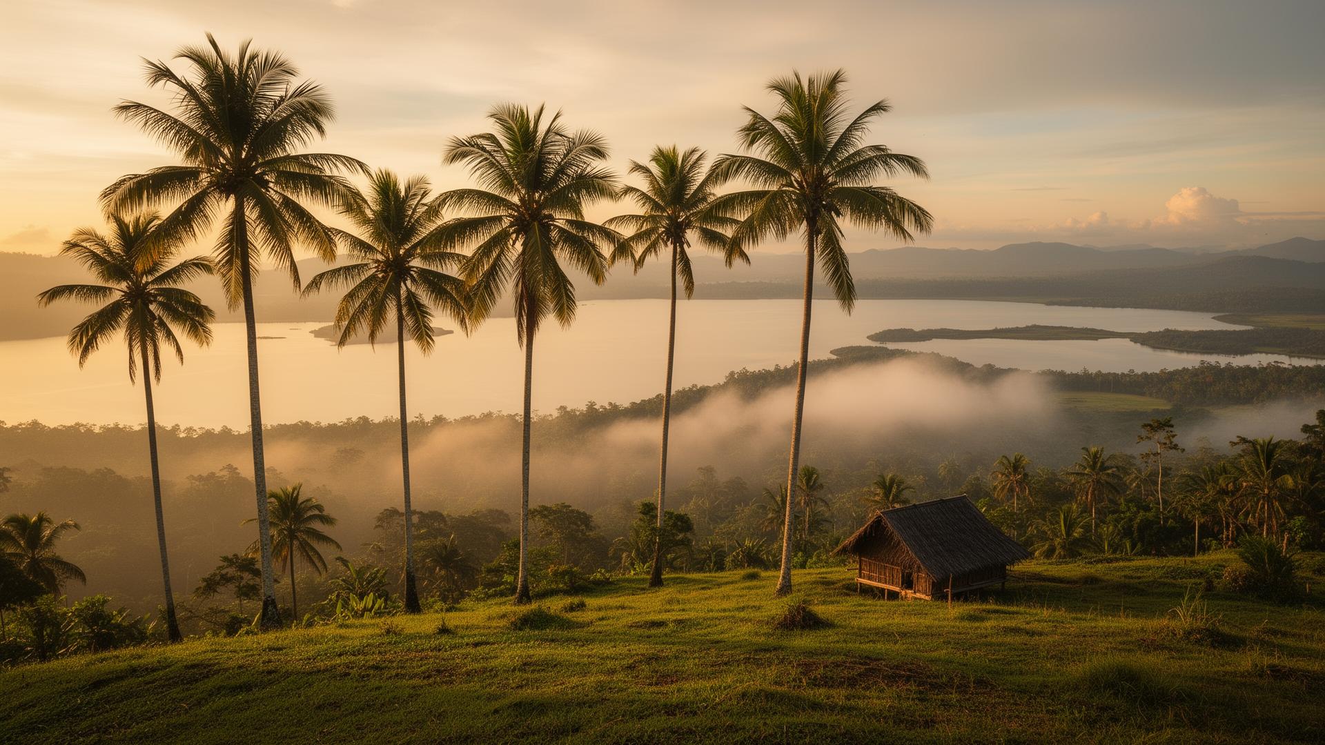 Pemandangan alam Papua dengan pohon kelapa